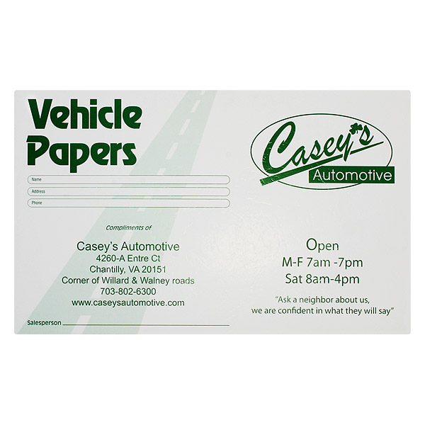Folder Design Vehicle Maintenance Folders for Casey's Automotive