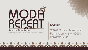 Front: Moda Repeat Business Card Design