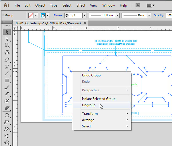 Ungrouping Pocket Slits in Illustrator