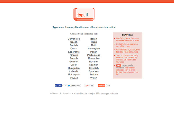 TypeIt - choose a foreign language and easily insert special characters from that language with the click of a mouse