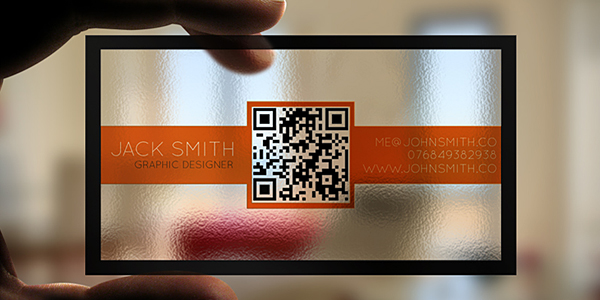 Clear business card with a QR code