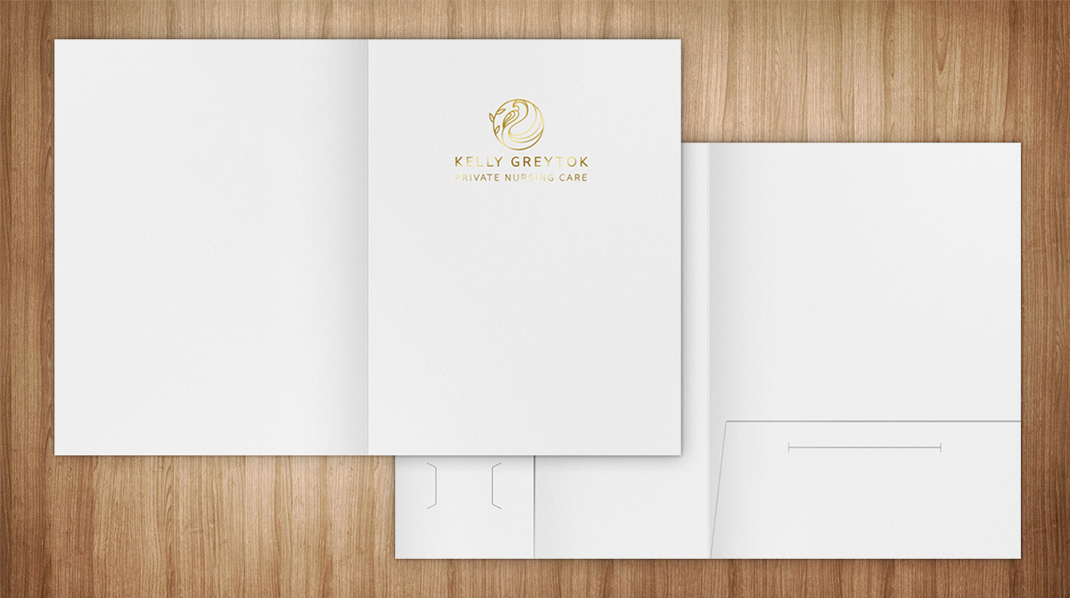 White Presentation Folders with Gold Foil Stamped Logo