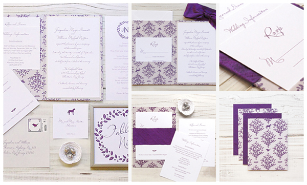 Purple wedding invitations and accessories