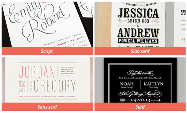 Typography examples used in wedding invitations