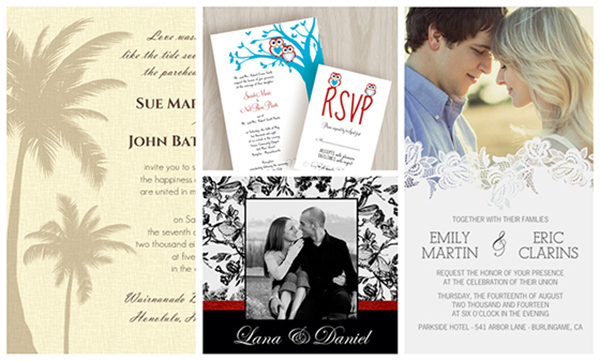 Example wedding invitation card designs with photo and illustration