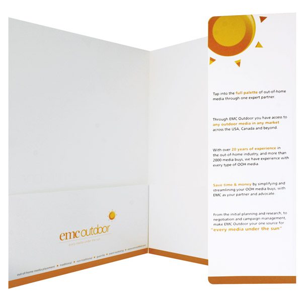 EMC Outdoor Orange Theme Folder (Inside Info Flap View)