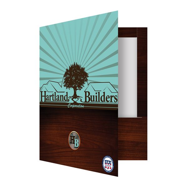 Hartland Builders Wood Grain Pocket Folder (Front Open View)