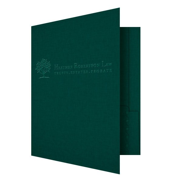 Heather Robertson Green Linen Pocket Folder (Front Open View)