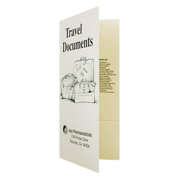 4-Pocket Travel Documents Folder for Jazz Pharmaceuticals Company (Front Open View)