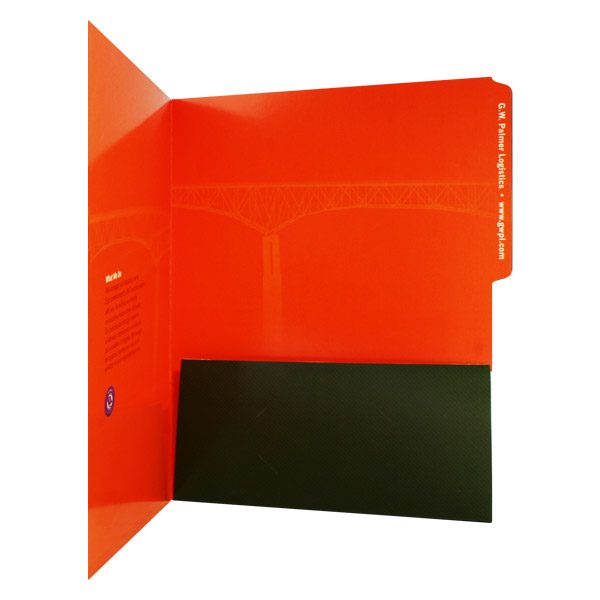 G.W. Palmer Logistics Bright Orange Presentation Folder (Inside Pocket View)