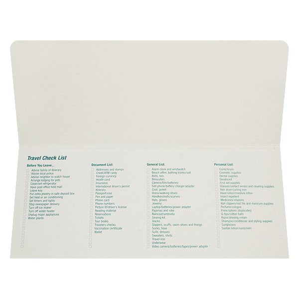 Tailwinds Travel Documents Checklist Folder (Inside View)