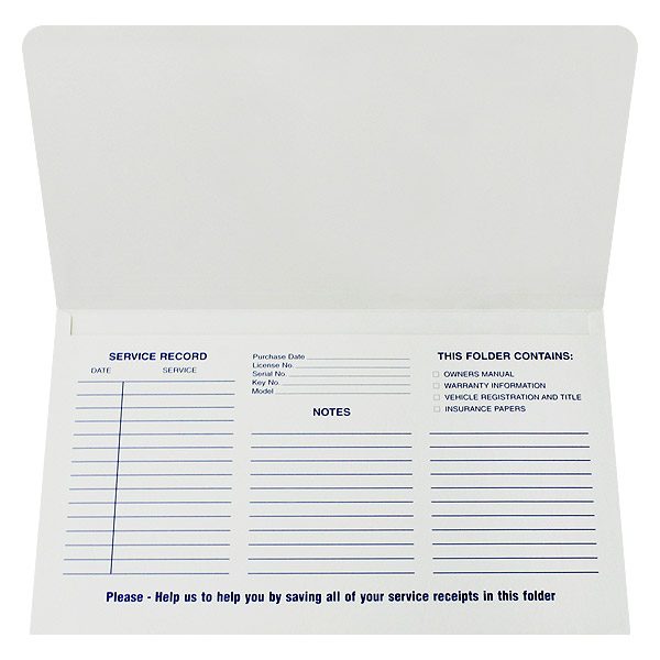 Motorcycle Service Record Folders for Westsound Powersports (Inside Pocket View)