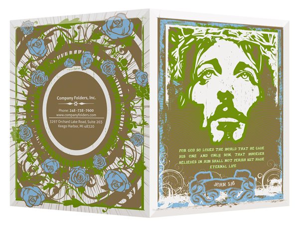 Jesus in Graffiti with Roses Church Visitor Folder Template (Front Open View)