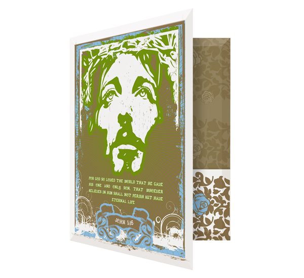 Jesus Graffiti Art Church Visitor Folder Template (Front Open View)