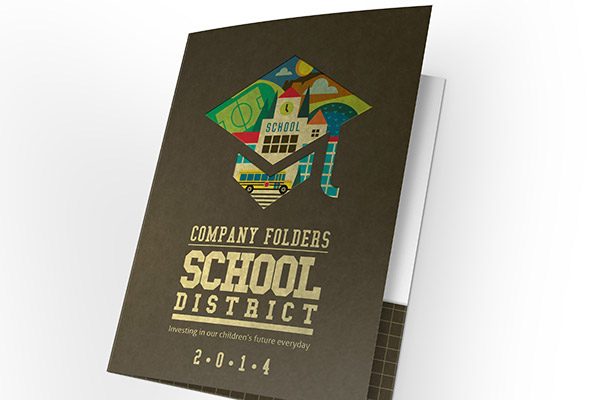 School District Illustrated Folder Template (Front View Slightly Open)