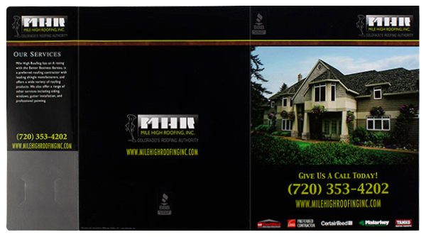 Mile High Roofing Inc. Pocket Folder (Front and Back and Flap View)