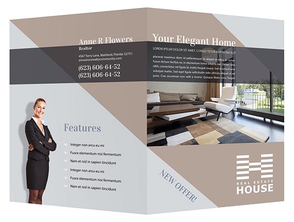 Elegant Home Real Estate Pocket Folder & Flyer Template (Front and Back View)